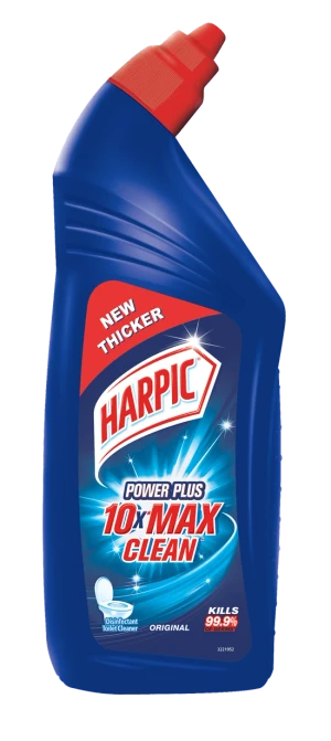Harpic PowerPlus 10X stronger than Bleach and detergent, kills